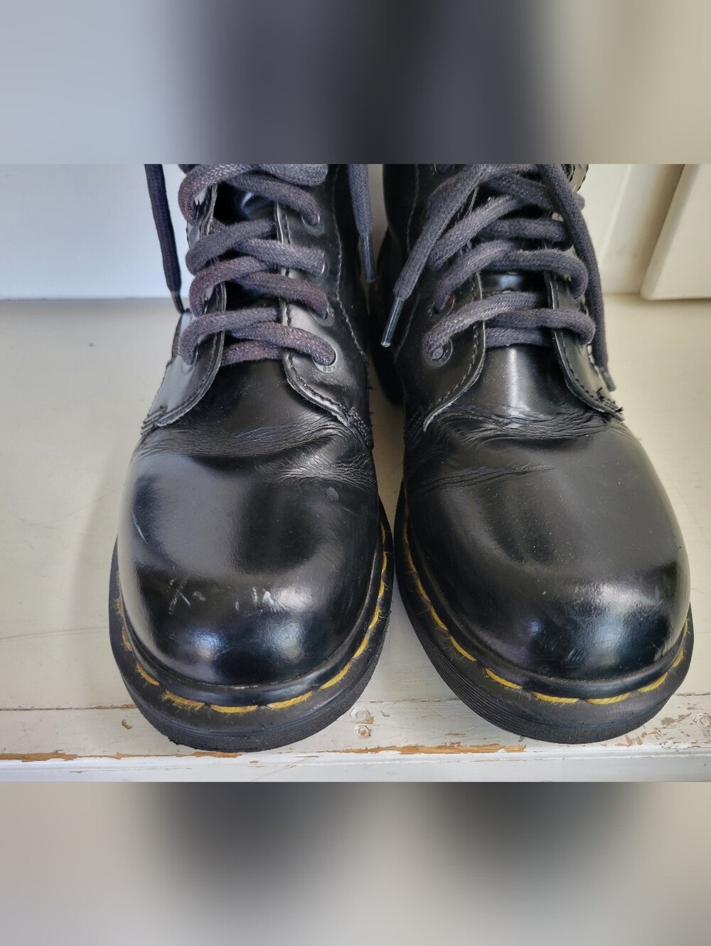 Vintage Dr Martens 9813 Combat Boots UK 6 Black Tall 14-Eye Lace Up Made England - Picture 3 of 14